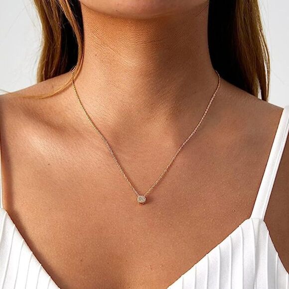 Simple Dainty Circle Gold Dot Pendant Charm Necklace Gold Plated Adjustable Gift - Picture 7 of 8